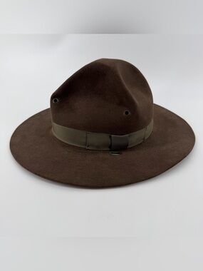 Vintage Brown Felt Campaign Hat‎ Leather Sweatband Drill Sergeant Ranger Mountie